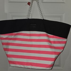Victoria's Secret Navy, Hot Pink & White Striped Canvas Tote